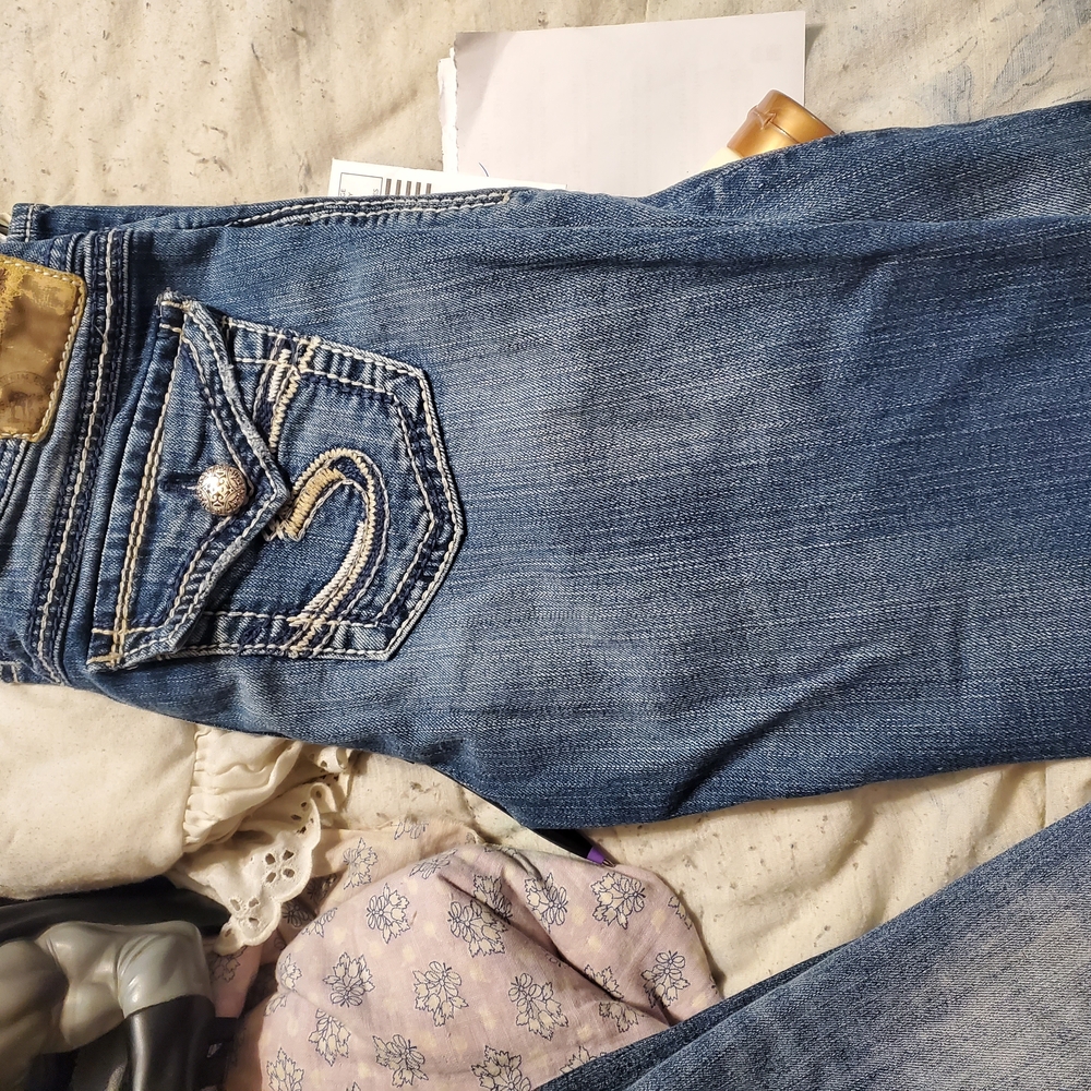 BKE Blue Boot Cut Jeans with Decorative Stitching